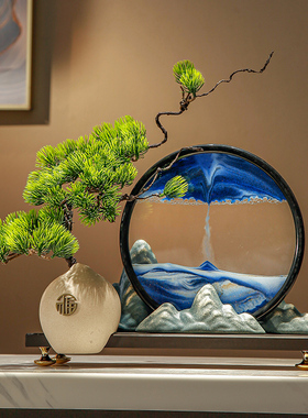 新中式玄关流沙画摆件家居客厅电视柜办公室桌面创意沙漏山水装饰