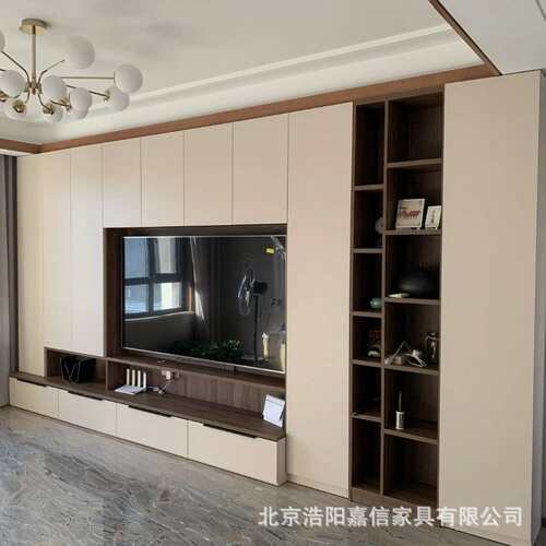 厂家全屋爱格肤感门板 万华禾香板柜体极简风格电视墙柜北京