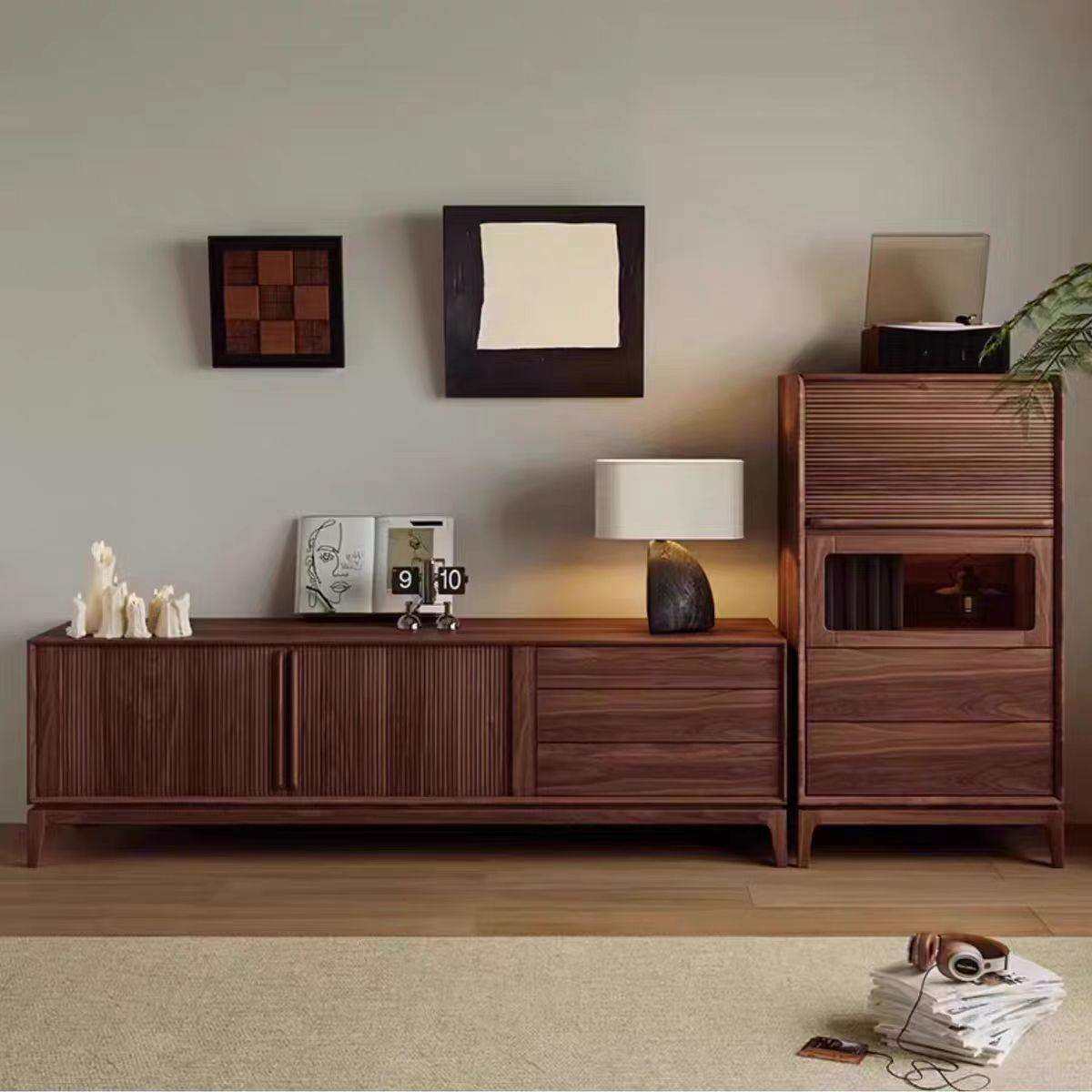 北美黑胡桃木中古风电视柜实木客厅简约复古组合柜储物茶几电视柜