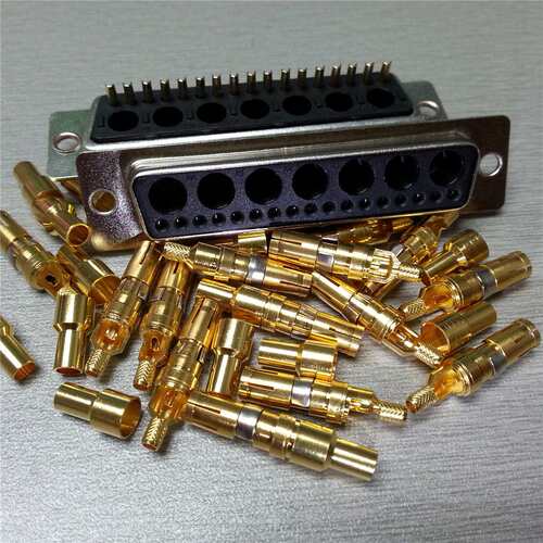 现货射频焊线式D-SUB24W7母头d型矩形高频同轴17+7母座直出连接器