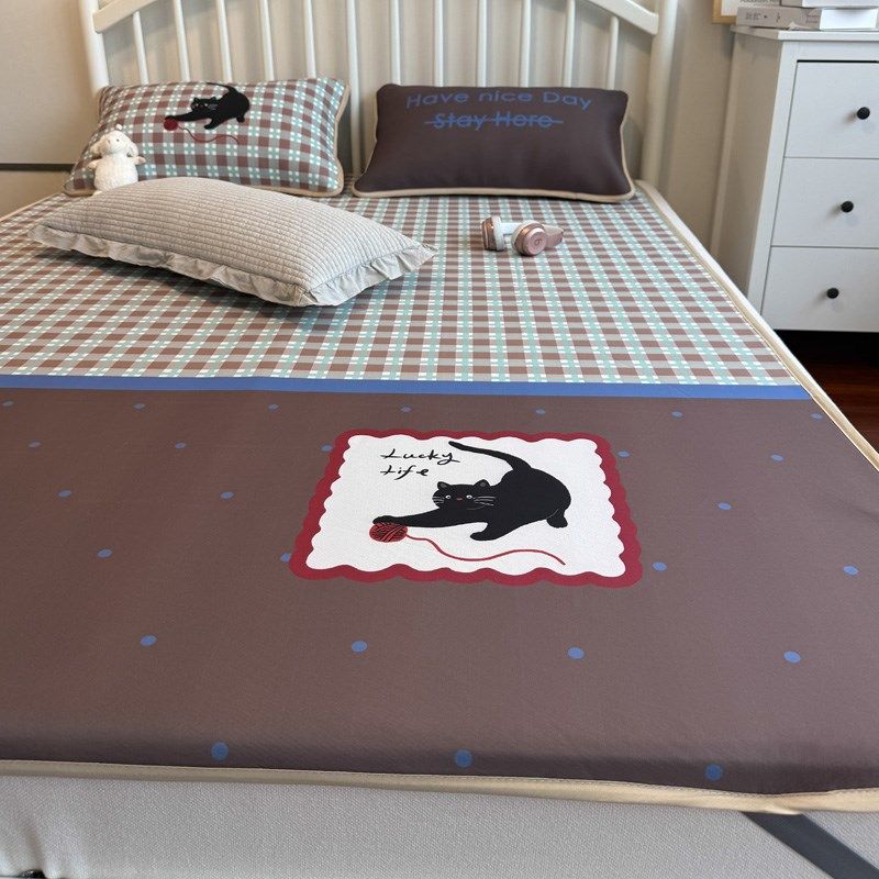 卡通风夏季可机洗凉感空调软席床笠款席子冰丝凉席三件套2025新款,床上用品,冰丝席,淘宝优惠券,粉丝福利购,淘宝优惠卷