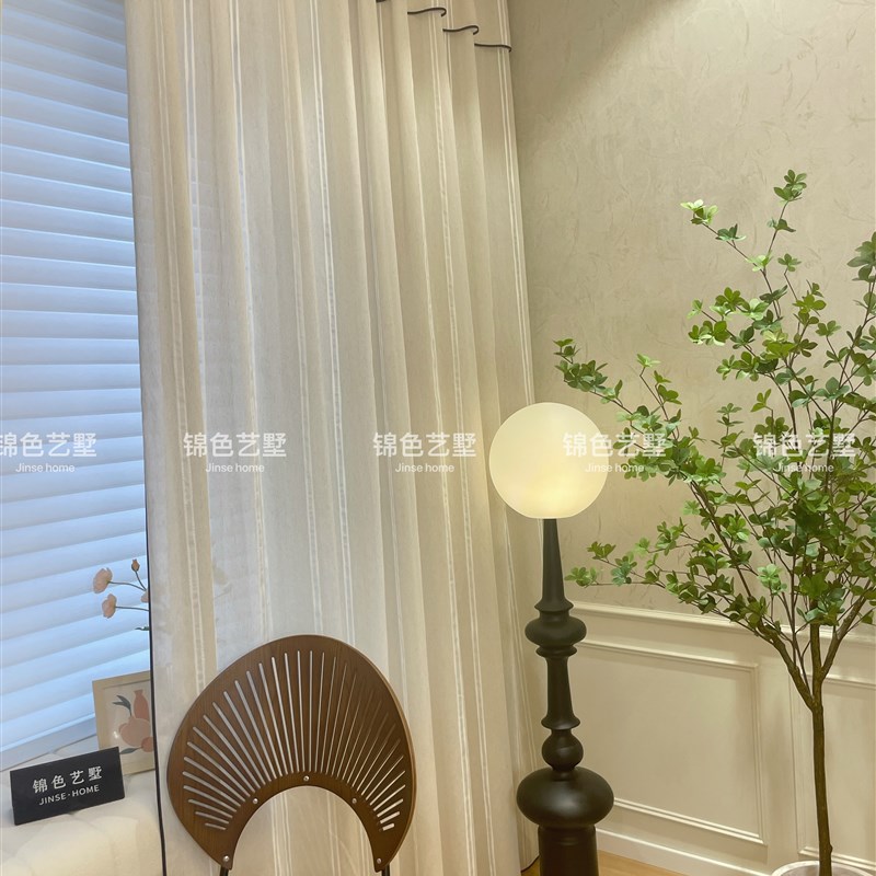 锦色艺墅亚麻纱法式中古风透光不透人阳台书房客厅纱帘