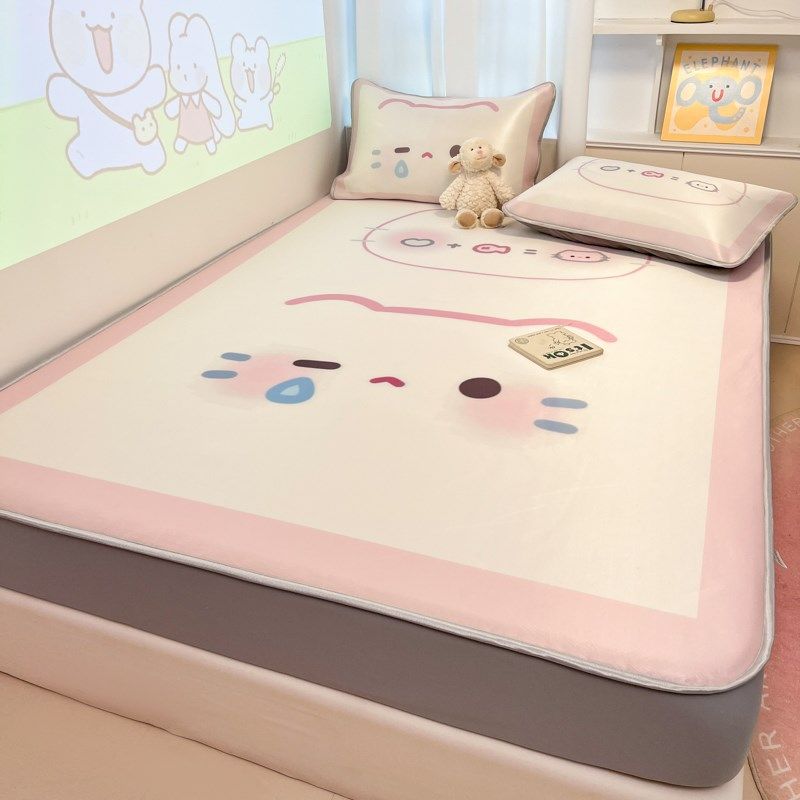 KT猫卡通凉感冰丝席床笠款三件套软席子可折叠夏季学生宿舍床凉席,床上用品,冰丝席,淘宝优惠券,粉丝福利购,淘宝优惠卷