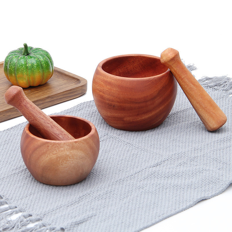 实木捣蒜器 家用花梨木蒜臼子手动压蒜木质捣蒜罐尖角皮蛋研磨器