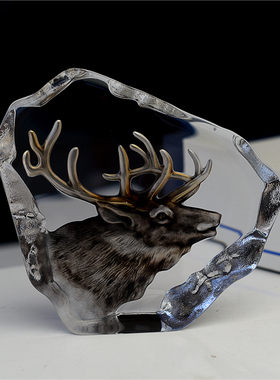 出口超水晶玻璃工艺品摆件背雕纯手工书房镇纸琉璃装饰礼品简约