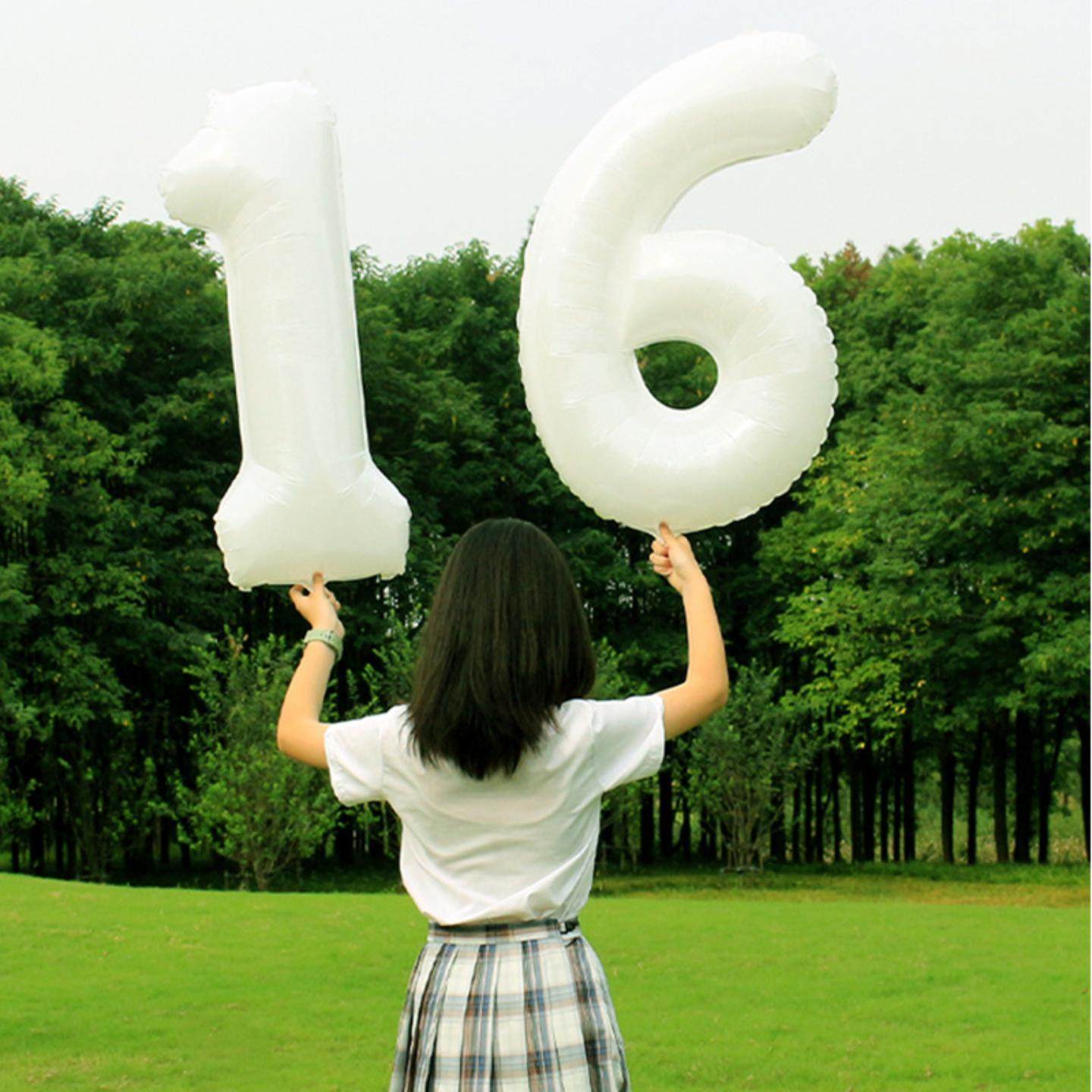 单个独立包装寸白色生日派对铝膜数字气球户外儿童宝宝拍照道具
