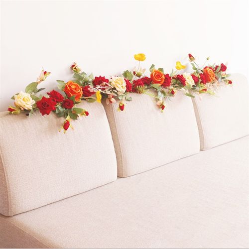 仿真玫瑰花藤藤条结婚婚房布置卧室床头摆花长条楼梯扶手装饰花