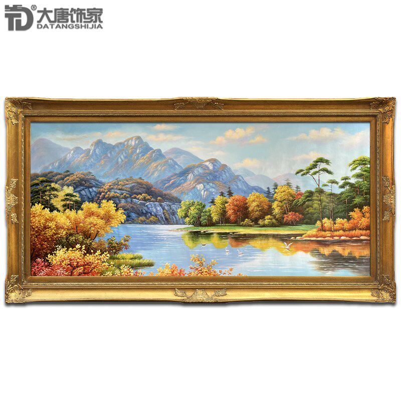 欧式客厅油画 古典风景油画 别墅大幅装饰画 手绘天鹅湖风景N264