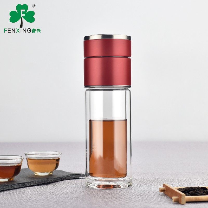 奋兴玻璃杯茶水分离泡茶杯男女士双层隔热防烫便携加厚防漏茶水杯
