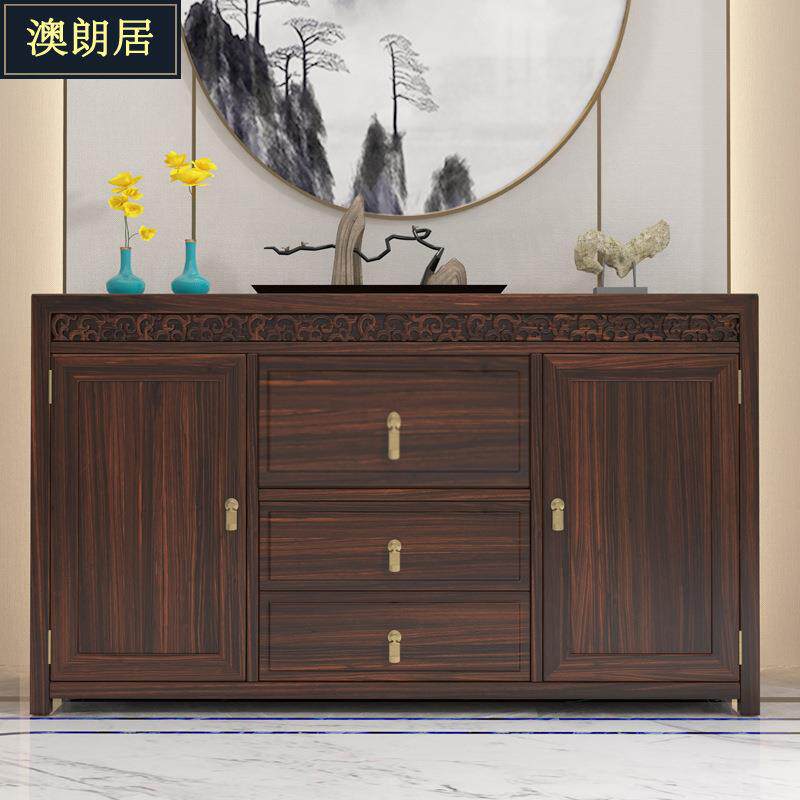 新中式乌金木餐边柜现代客厅实木茶水柜子餐厅复古禅意储物柜酒柜