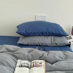 2025新款北欧简约复古波点撞色混搭床笠款全棉双层绉绉纱四件套