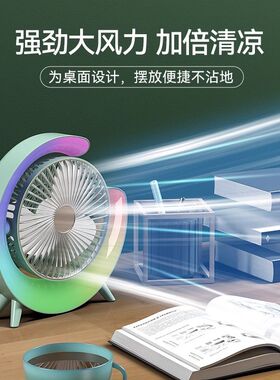 新款2024USB充电小风扇时尚夜灯学生办公宿舍迷你桌面大风力电扇