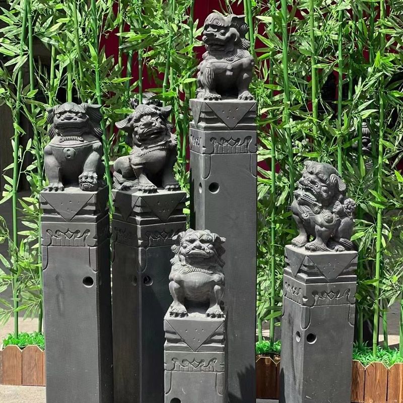 拴马桩石雕貔貅狮子麒麟栓马桩仿古青石做旧四神兽柱子石家居摆件