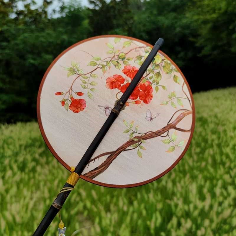 凌霄曲腰扇可折叠旋转汉式团扇卷花复古风汉服配饰中服拍照道具