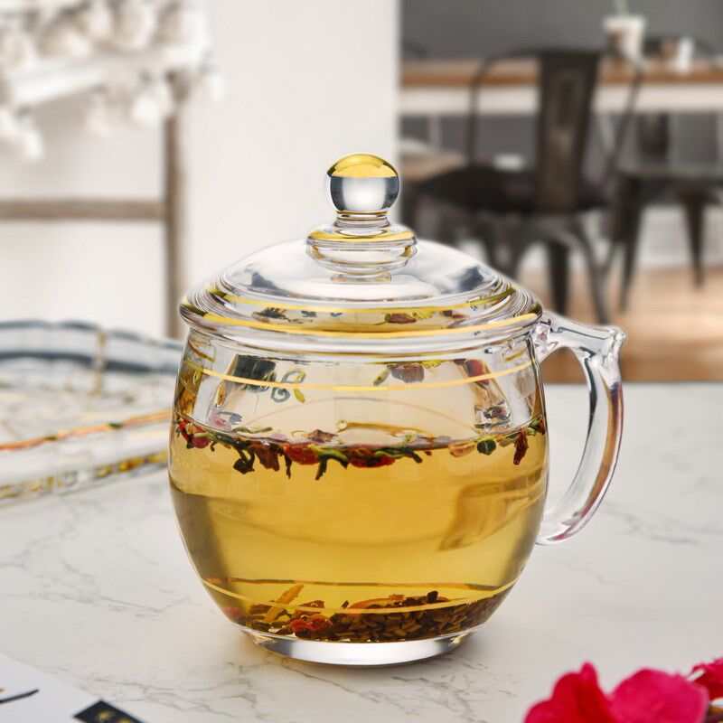 欧式耐热水晶玻璃茶杯带盖茶饮盖杯带把杯子办公家用喝水杯泡茶杯