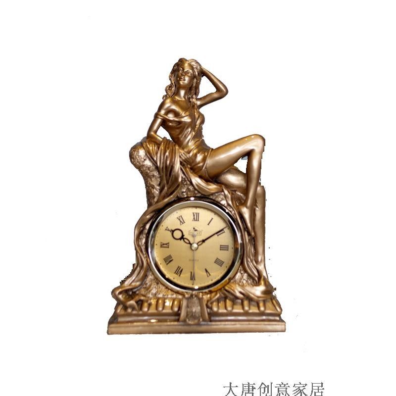 座钟客厅欧式树脂工艺品摆件创意时尚装饰西洋女台钟卧室静音钟表