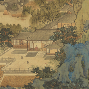 明刘度春山台榭图国画山水楼阁高清微喷打印客厅书房卷轴装饰挂画
