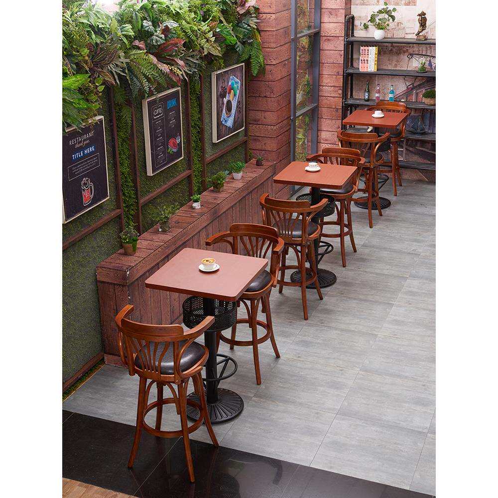 主题餐厅网红甜品奶茶店实木桌椅组合咖啡厅休闲书吧高脚凳吧台椅
