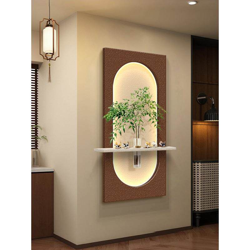 奶油风水培绿植砂岩装饰画带花瓶走廊过道发光壁灯画入户玄关挂画