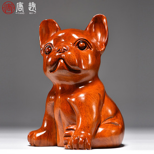 花肖木雕狗摆件十二生梨狗实木家居客厅电视工办公装饰红木柜艺品