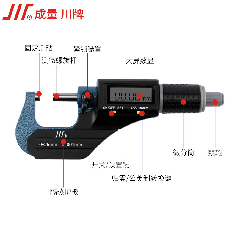 成量数显千分尺0-25外径千分尺精度0.001高精度电池配件测厚仪图片