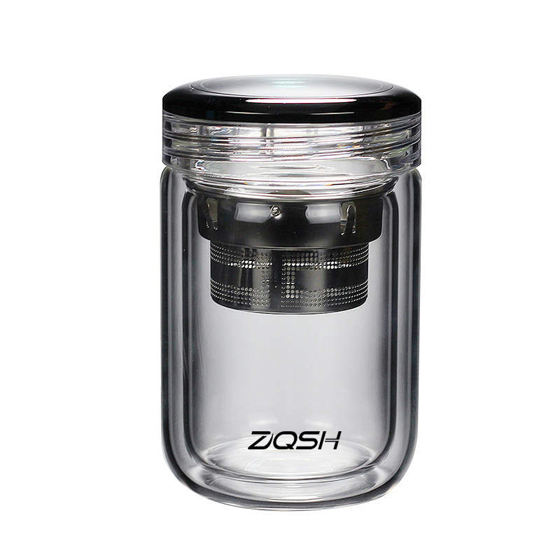 高档透明水晶盖双层玻璃杯圆润水杯子办公泡茶矮胖家用便携防漏男