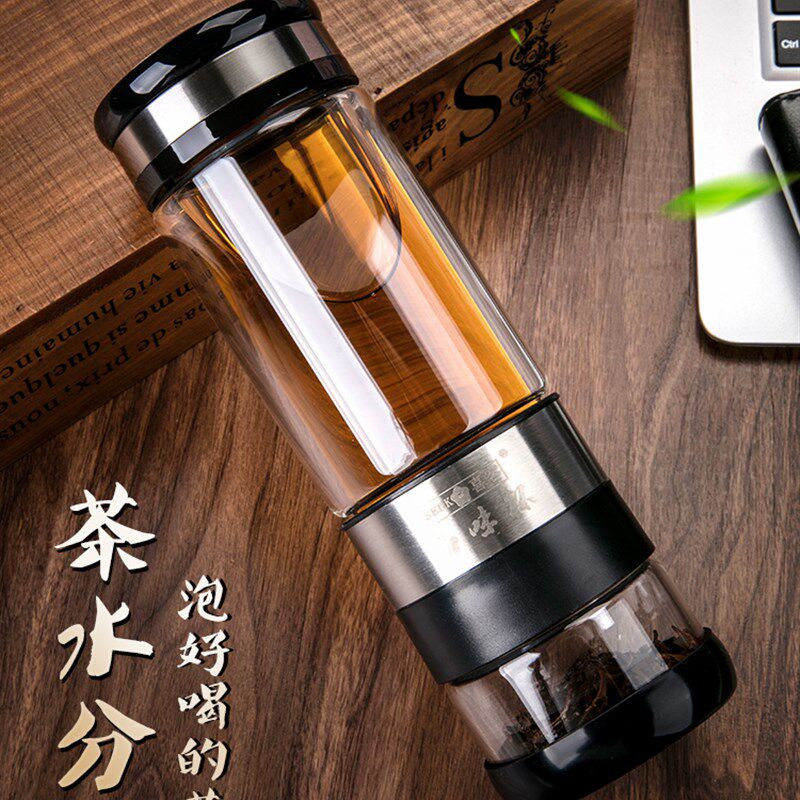 茶水分离泡茶杯双层玻璃水杯过滤隔热家用男士女便携茶杯子随手杯