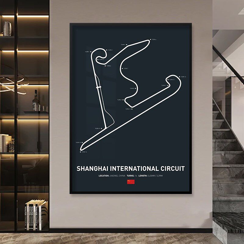 F1赛车道汽车纽北工业风挂画客厅玄关装饰画办公室背景墙海报壁画