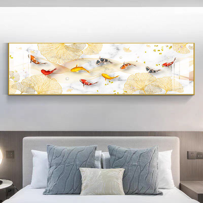 九鱼图卧室挂画主卧床头装饰画高级感房间横版客厅沙发背景墙壁画,家居饰品,现代装饰画,淘宝优惠券,粉丝福利购,淘宝优惠卷
