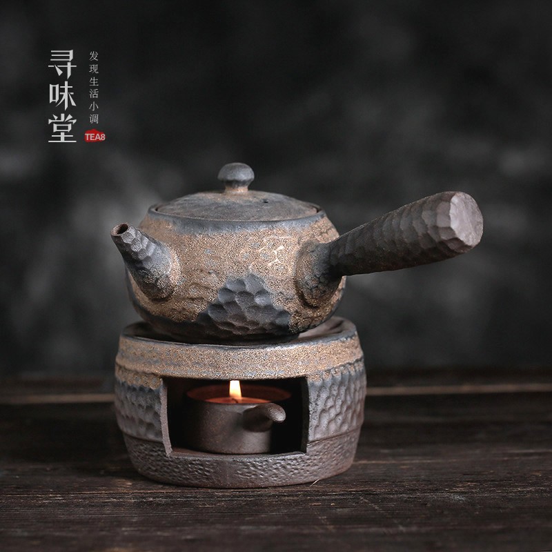 鎏金粗陶暖茶炉复古手工煮茶壶古早烧铁釉蜡烛温茶陶瓷茶具套装