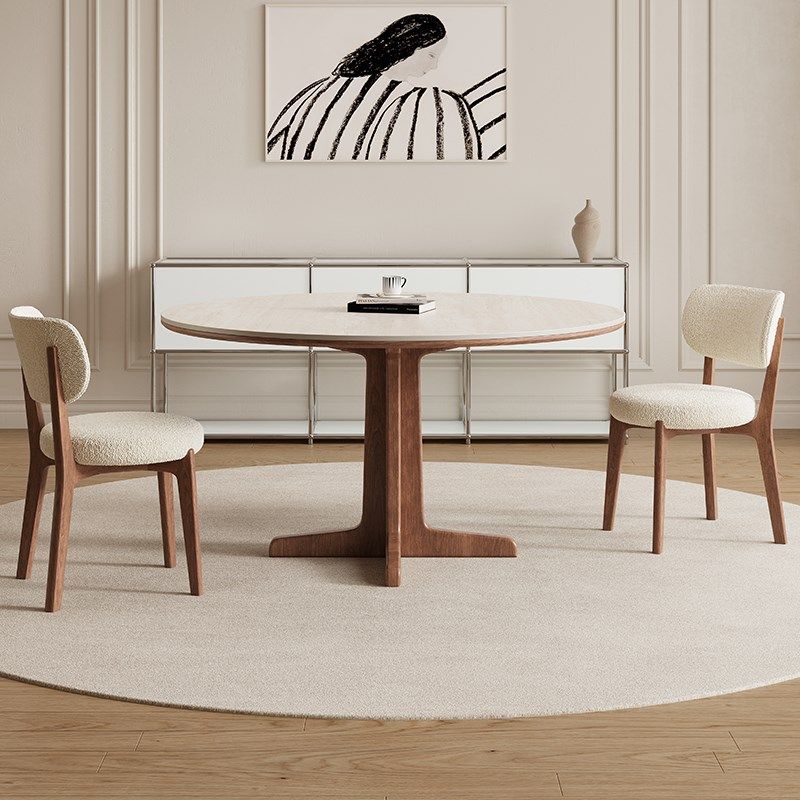 德利丰实木岩板餐桌家用圆形小户型法式奶油风高端全托洞石饭桌子,住宅家具,岩板餐桌,淘宝优惠券,粉丝福利购,淘宝优惠卷