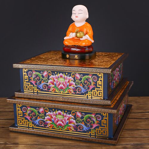 合金珐琅彩四方底座圆形底台大小号加高观音像体莲花佛座桌面摆件