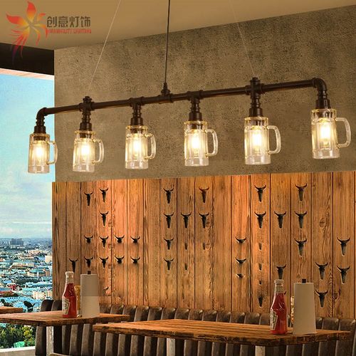 清吧酒吧氛围装饰灯具复古工业风吧台收银台个性创意酒杯水管吊灯