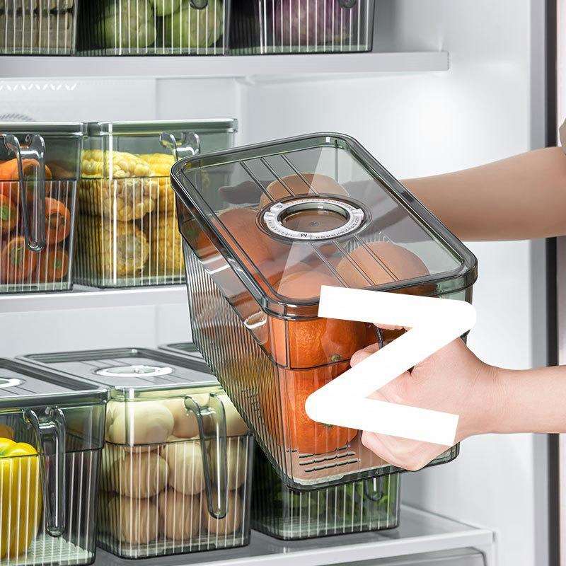 冰箱收纳盒厨房透明带盖冷冻沥水保鲜盒大容量食品塑料加厚储物r