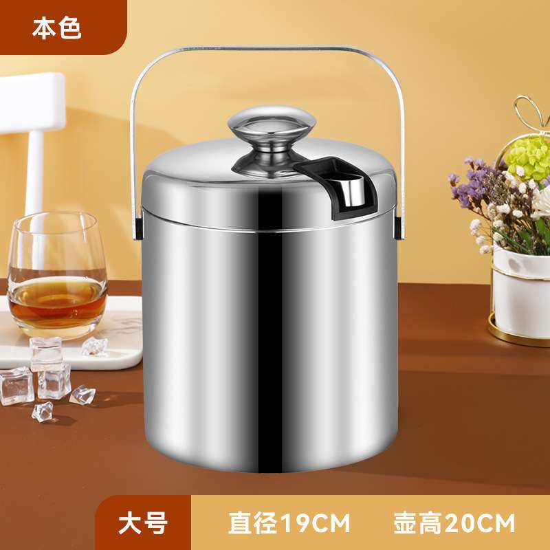 亚马逊跨境不锈钢双层冰桶保温金属冰酒桶鸡尾酒桶带盖冰夹提