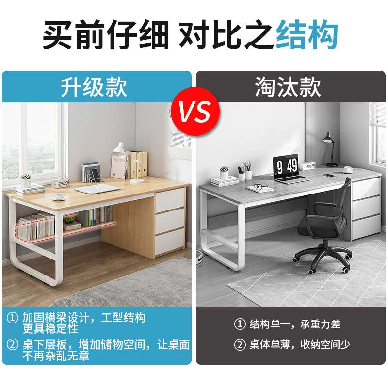 电脑桌台式桌家用简约现代学生学习书桌长方形办公室单人办公桌