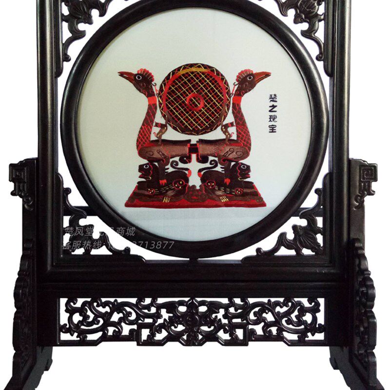 湖座武汉特色文化工艺礼品汉绣虎鹤楼屏风画黄北鸟架鼓汉绣礼品