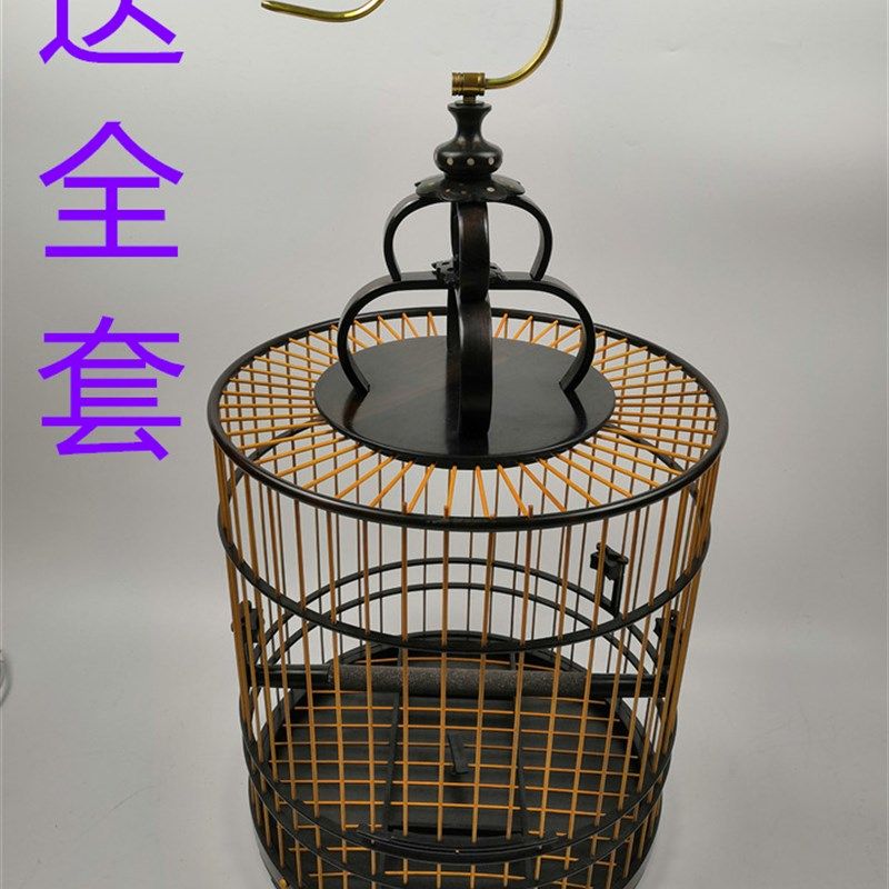 画眉鸟笼红木乌木精品高鸟全档双层活底手工八哥套笼养鸟收藏送礼