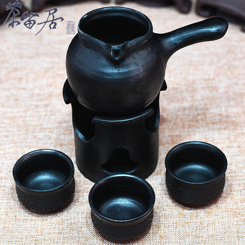 云南黑陶茶具旅行套装大理剑川柴烧明火烤茶罐茶炉餐饮具公道壶杯