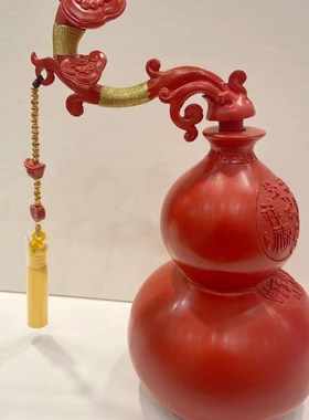 天然保真朱砂红砂如意百福葫芦家中摆件摆台直径80高160毫米左右