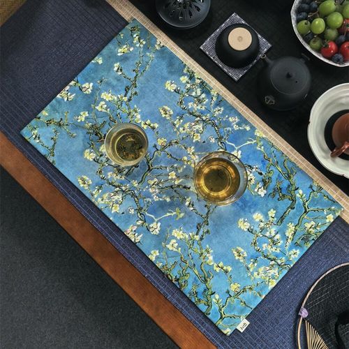引之棉麻加厚复古印花小茶席布艺桌旗花卉茶垫油画民族风吸水茶布