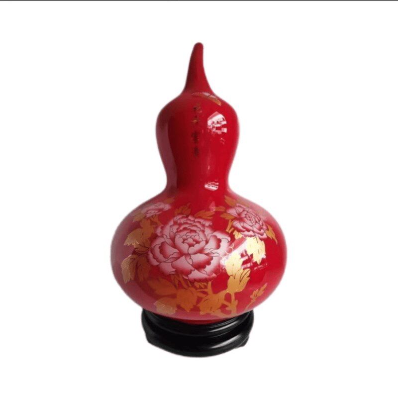 红色陶瓷花瓶摆件家居饰品客厅电视柜酒柜乔迁开业招财葫芦工艺品