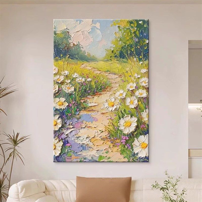 纯手绘油画肌理立体小雏菊客厅装饰画欧式梵高花卉正对门玄关挂画