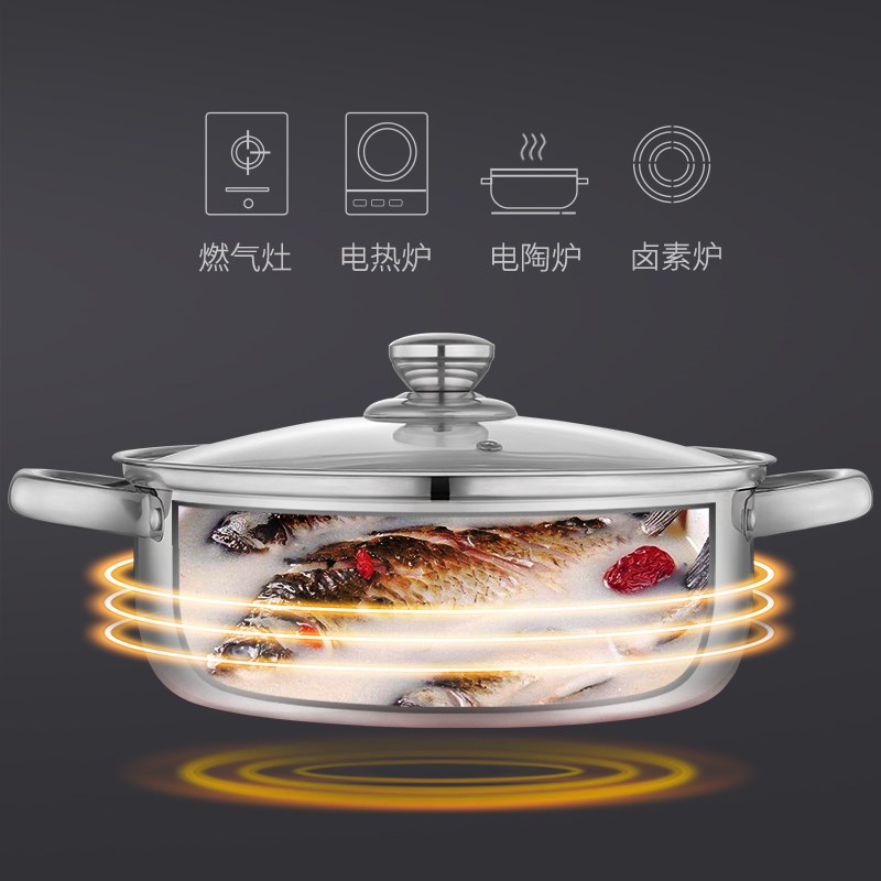 德铂凯奇304不锈钢锅双耳汤锅家用电磁炉燃气灶具通用锅26cm