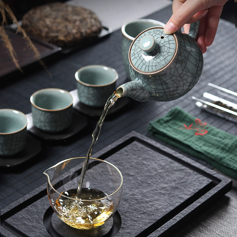 龙泉青瓷功夫茶具套装哥窑冰裂纹手工陶瓷泡茶壶茶杯礼盒整套家用