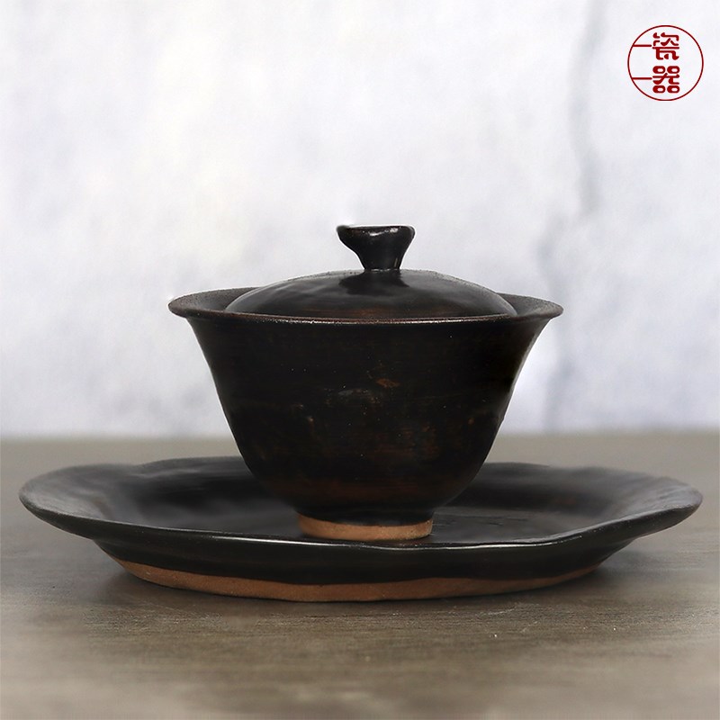 纯手工三才盖碗陶瓷粉引二才不烫手单个高档复古家用茶碗泡茶小号