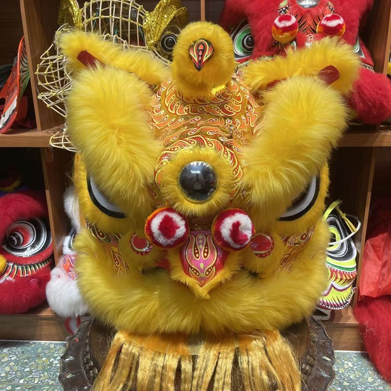 南狮行金醒色佛装醒狮喜庆狮头 广东醒狮 遂溪醒狮非遗黄狮工艺品