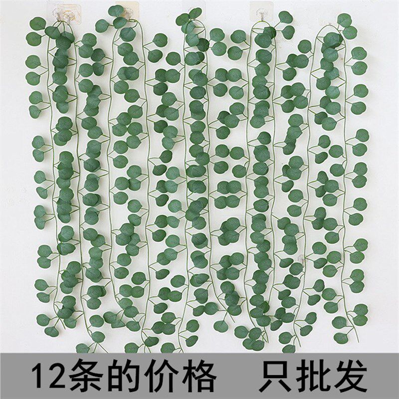 仿真尤加利藤条金钱叶婚礼装饰布置管道缠绕吊顶藤蔓植加密桉树叶