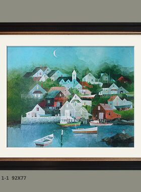 美丽的风景帆船村庄客厅书房卧室玄关家具居店装饰画 有框画挂画
