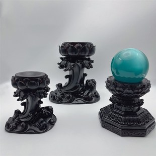 莲花水晶球树脂球座吉祥莲花摆件球托球架雕花狮子底座玉玺造型